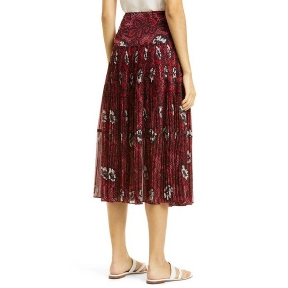 Ted Baker Ariello Pleated Dropped Waist Midi Skirt Lined Red Black Sz 2 US 6 - Picture 14 of 15